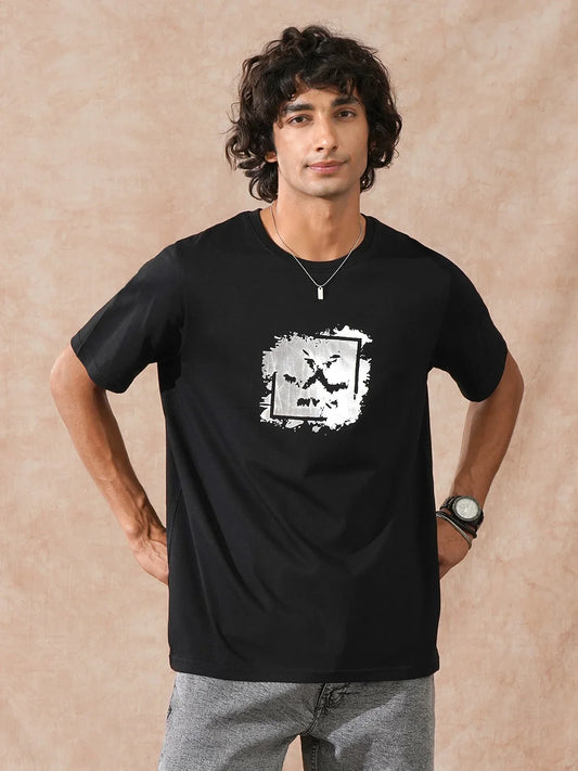 Foil Printed Slim Fit T-Shirt | Black