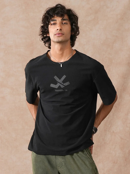 Heavy GSM Raw Edge Collar T-Shirt | Black