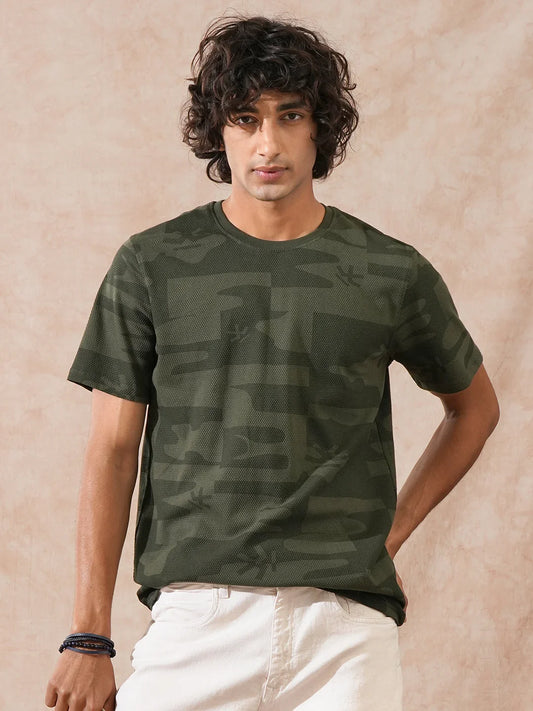 Popcorn Textured AOP T-Shirt | Olive