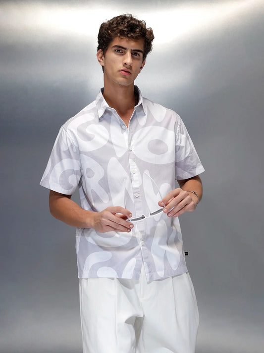 Wrogn Typography All-Over-Printed Shirt | Grey