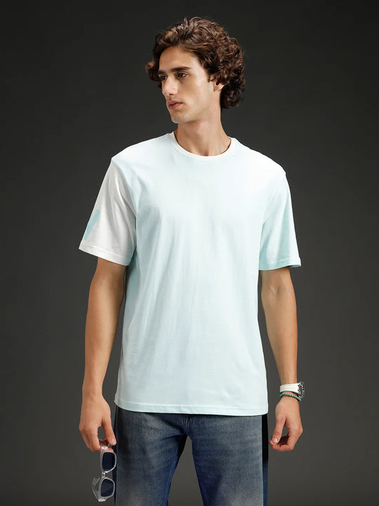 Wrogn Regular Fit Colorblocked T-shirt | Light Blue