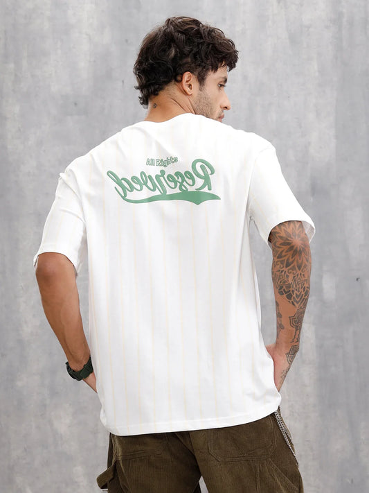 Striped Oversized Fit T-shirt With Puff Print | White