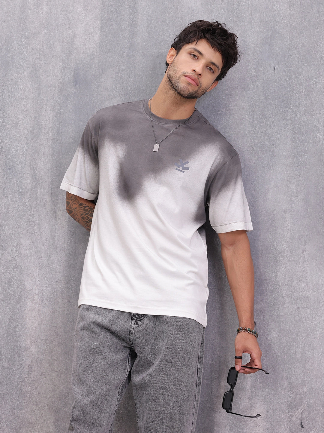 Grey Ombre Fade T-Shirt – Casual Streetwear Style | White