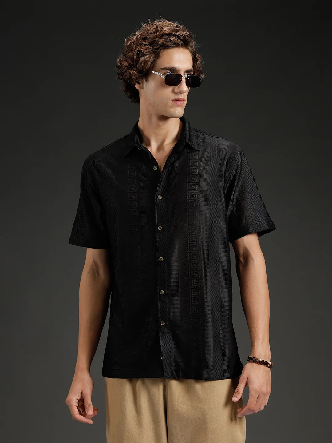 Wrogn Textured Button-Down Shirt | Black