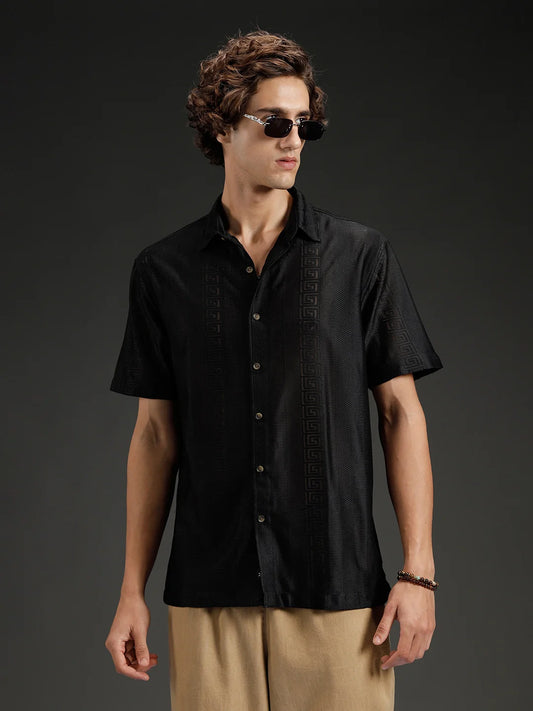 Wrogn Textured Button-Down Shirt | Black