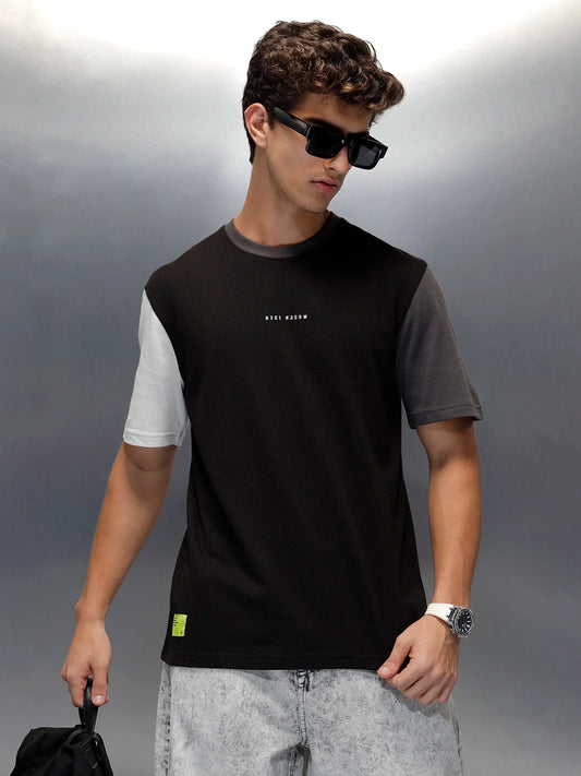 Men's casual colourblock regualr fit t-shirt | Black