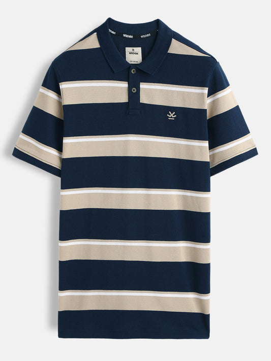 Yarn Dyed Striped Polo T-Shirt | Navy Blue