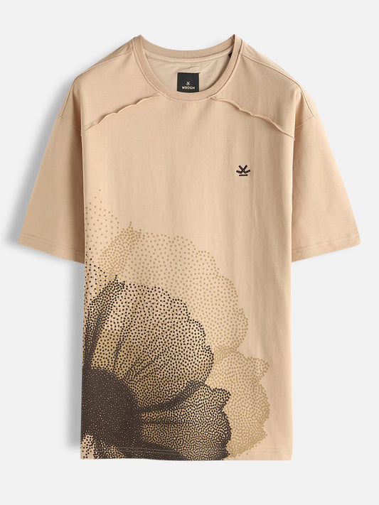 Floral Printed Oversized Fit T-Shirt | Beige