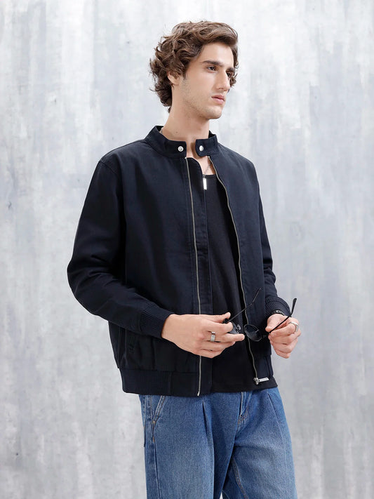 Wrogn Slim Fit Bomber Jacket | Black