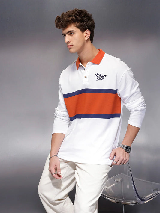 Classic Oversized Full Sleeves Polo T-Shirt  | White