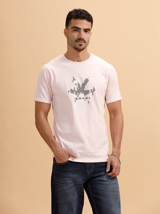 Glitched Logo Printed Slim Fit T-Shirt | Light Pink