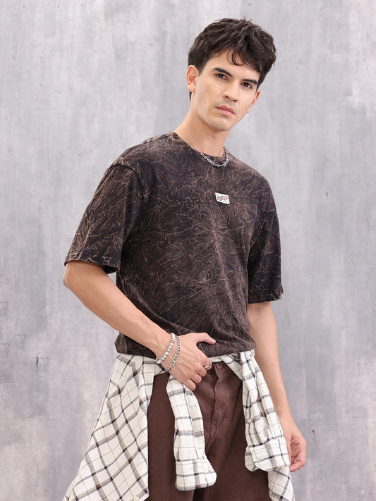Acid Washed Retro Look Oversized Fit T-Shirt With Branding | Black