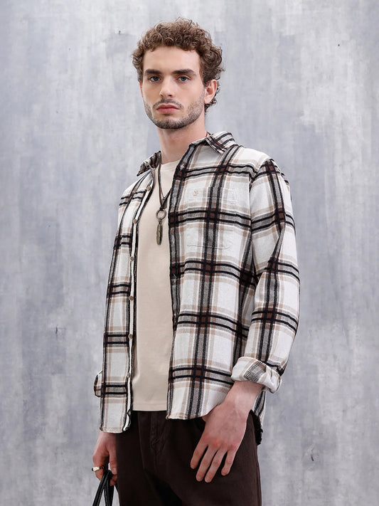 Yarn Checked Slim Fit Shirt | Brown