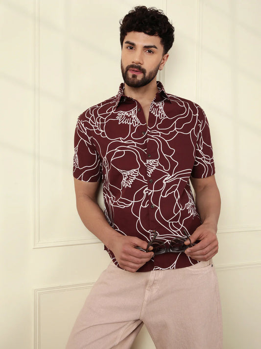 Abstract Floral Print Shirt | Maroon