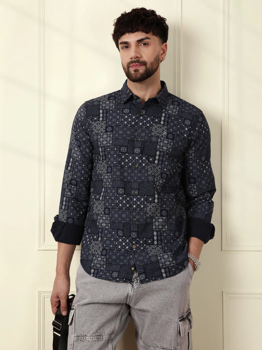 Abstract Patterns AOP Shirt | Navy Blue