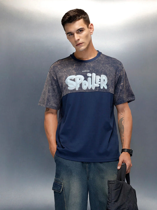 Washed Graphic Printed Oversized Fit T-Shirt | Blue