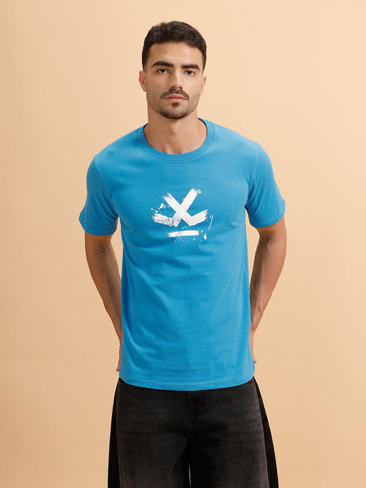 Brush Stroke Printed Slim Fit T-Shirt | Blue