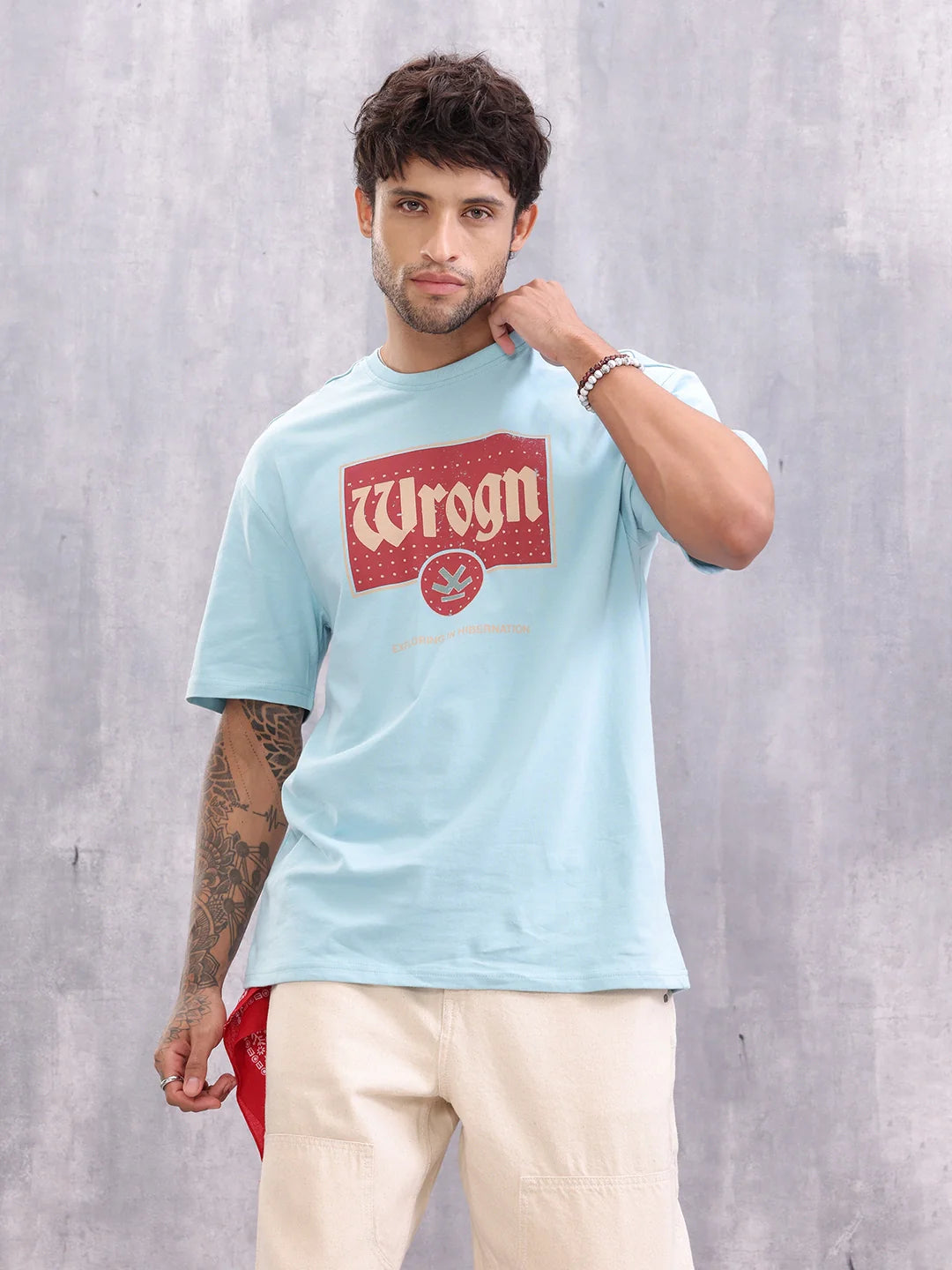Retro Inspired Graphic Printed Oversized Fit T-shirt | Light Blue