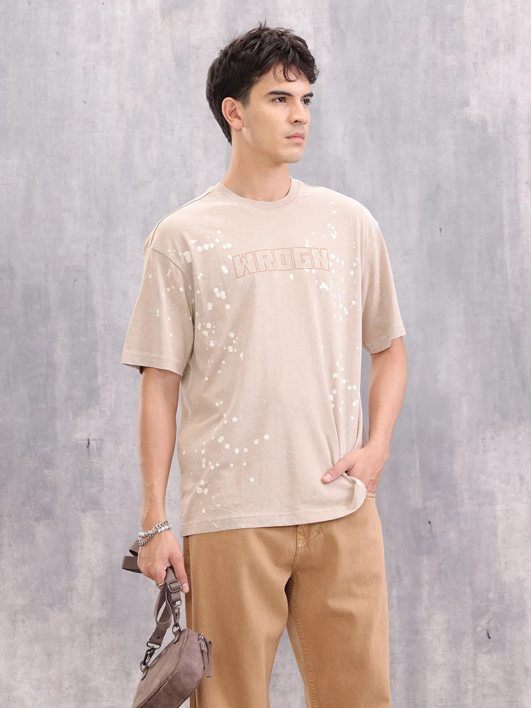 Retro Washed Effect Oversized Fit T-shirt | Beige