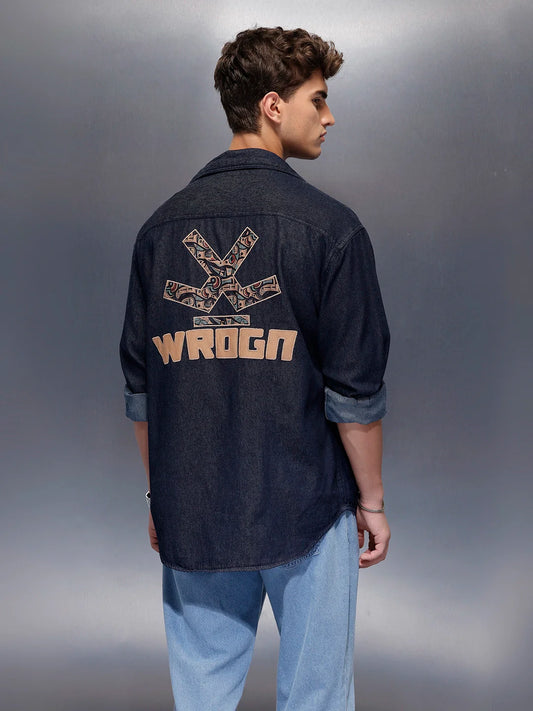 Back Printed Hooded Shirt  | Blue