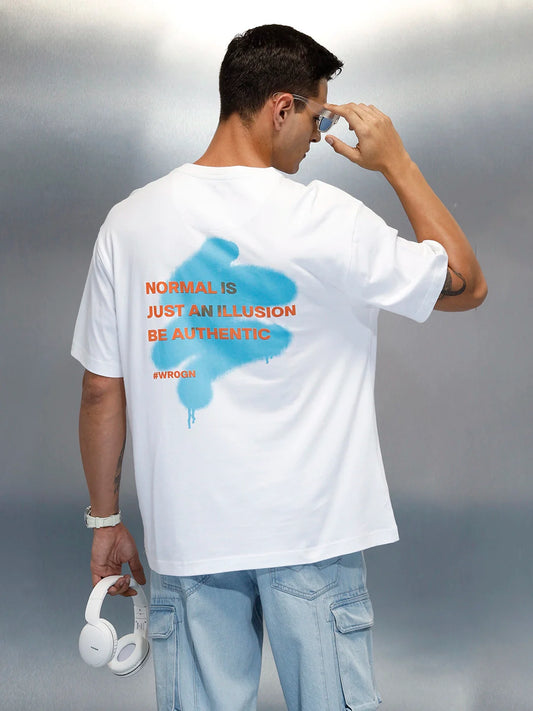 Men's Casual Back Graphic Pritned Oevrsized Fit T-Shirt | White