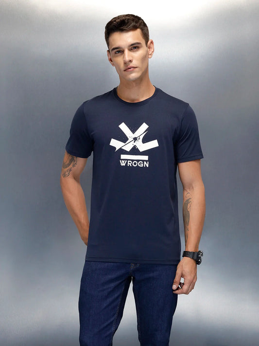 Wrogn Branded Men's Casual Regualr Fit T-Shirt | Navy Blue