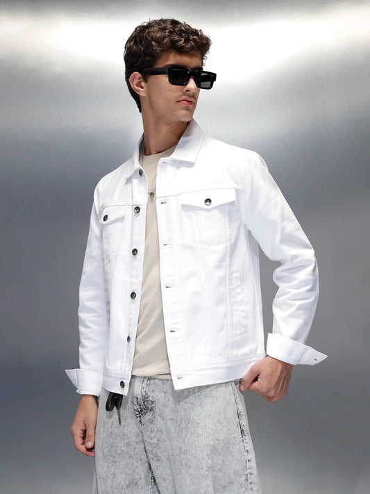 Wrogn Men’s Classic Slim Fit Denim Jacket | White