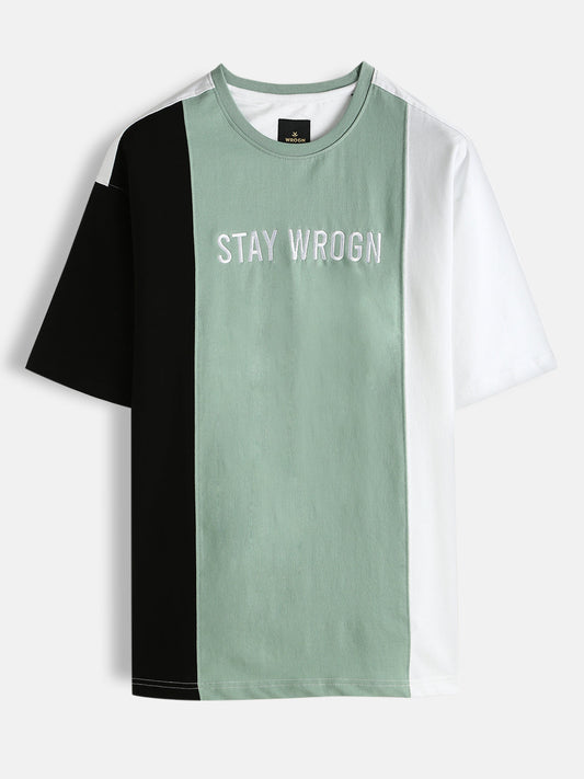 Colour Blocked Oversized Fit T-Shirt | Green