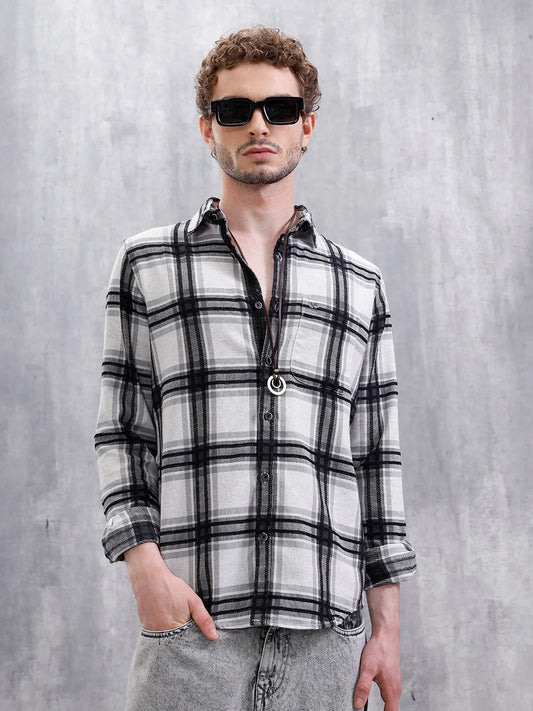 Yarn Checked Slim Fit Shirt | Grey