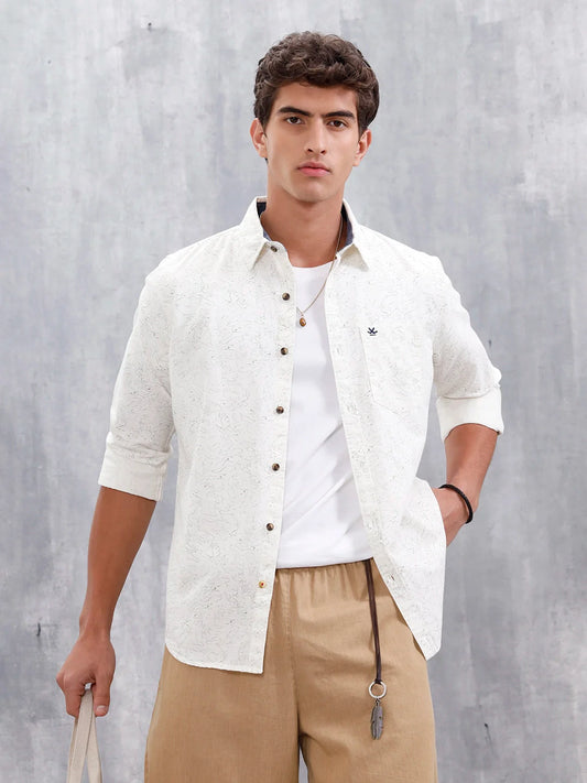 Abstract Printed Casual Shirt For Men | White