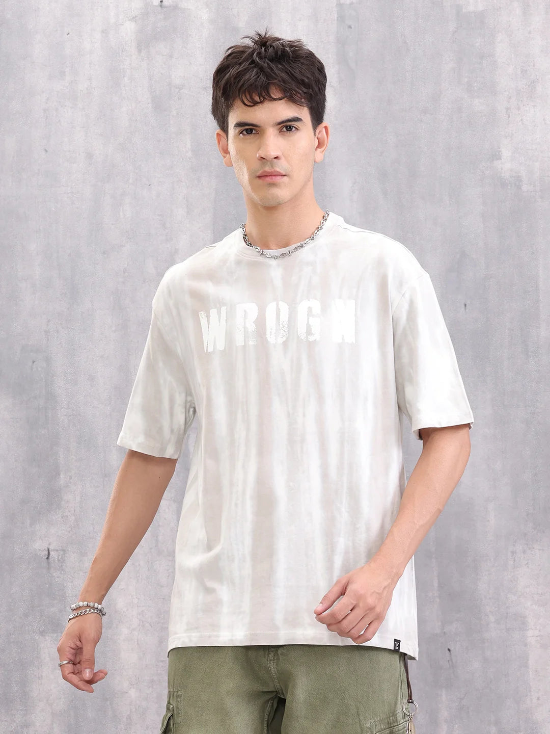 Grunge Washed Look Oversized Fit T-shirt With Graphic Print | Grey