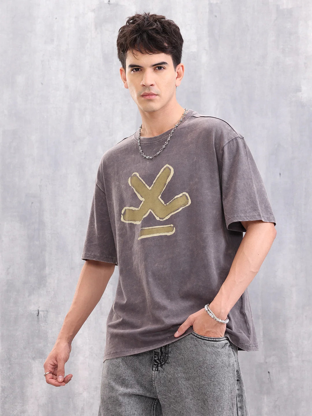 Retro Washed Logo Printed Oevrsized T-shirt | Dark Grey