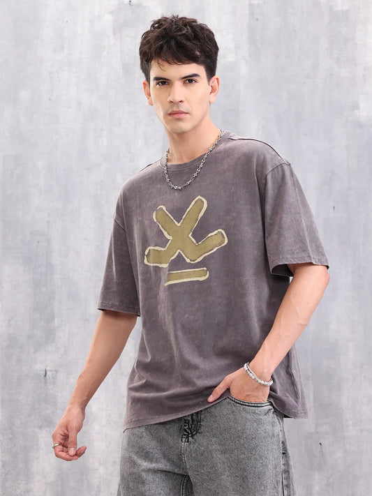 Retro Washed Logo Printed Oevrsized T-shirt | Dark Grey