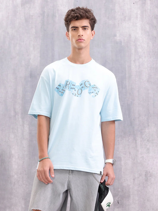 Dice Inspired Graphic Printed Oversized Fit T-shirt | Light Blue