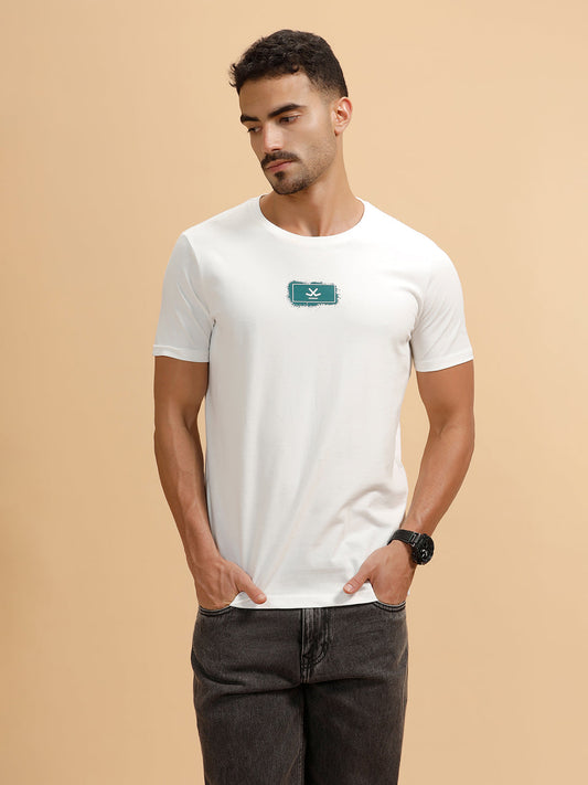 Minimal Cut-Out Logo Slim Fit T-Shirt | White