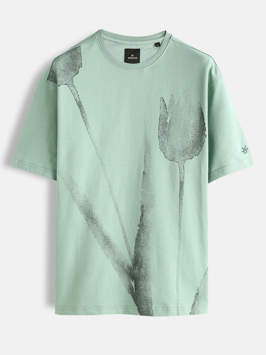 Heavy GSM Watercolour Floral Printed T-Shirt | Green