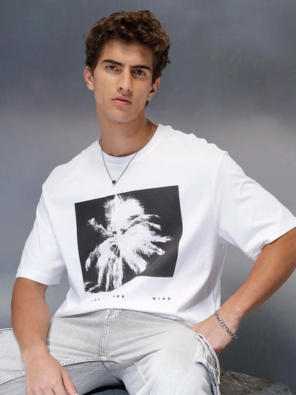 Men's casual graphic print oversize t-shirt  | White