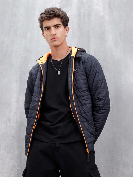 Casual Regular Fit Puffer Jacket | Black