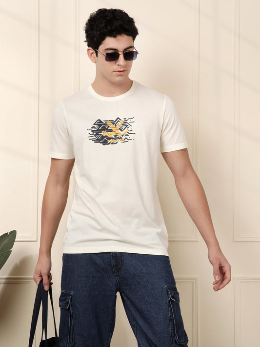 Wrogn Glitch Printed White T-Shirt