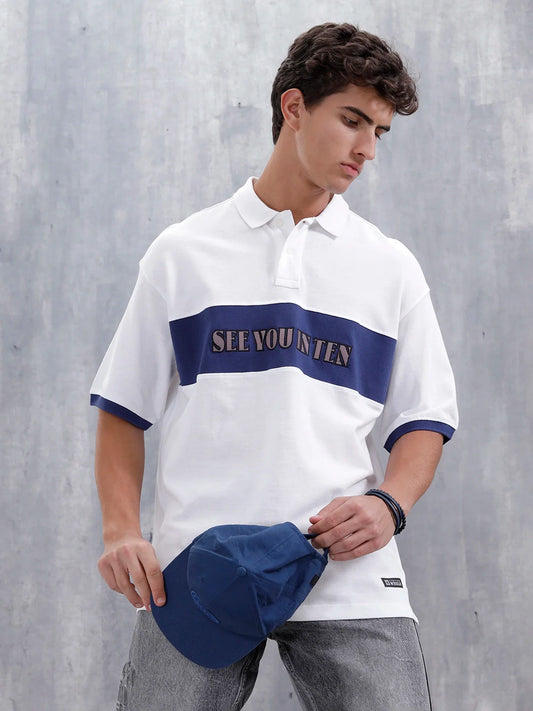 Casual Men Sporty Look Oversized Fit Tee With Print | White