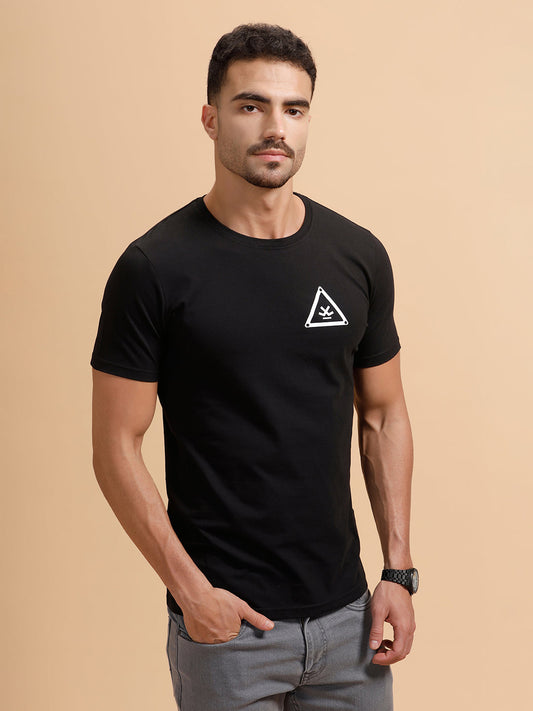 Basic Placement Print Regular Fit T-Shirt | Black