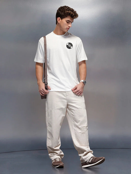 Casual Back Printed Oversized T-Shirt  | White