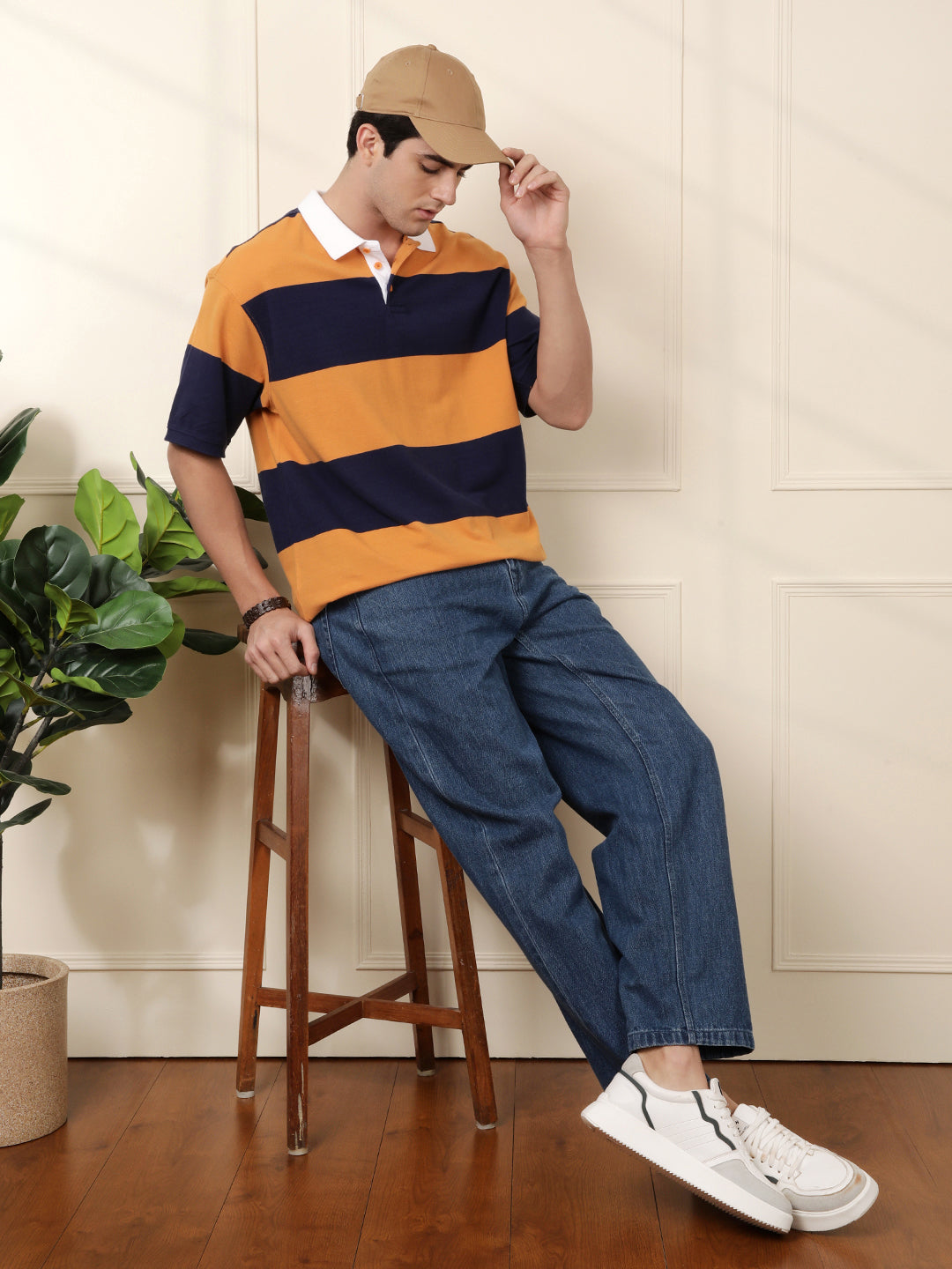 Bold Stripes Oversized Polo T-Shirt