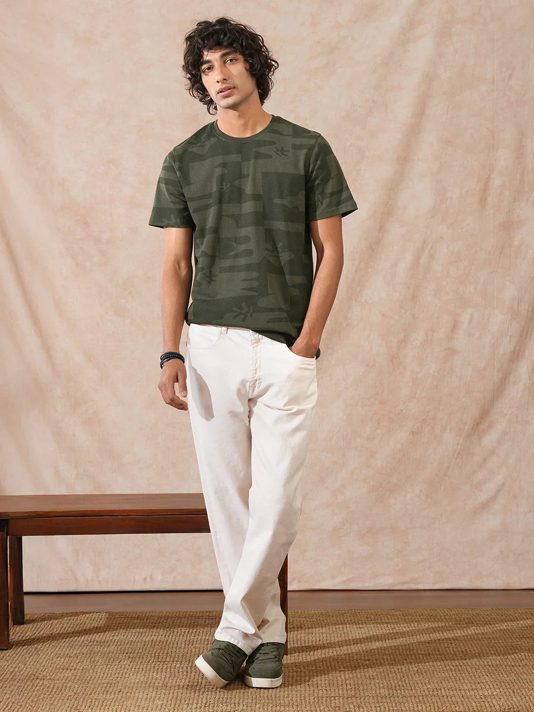 Popcorn Textured AOP T-Shirt | Olive