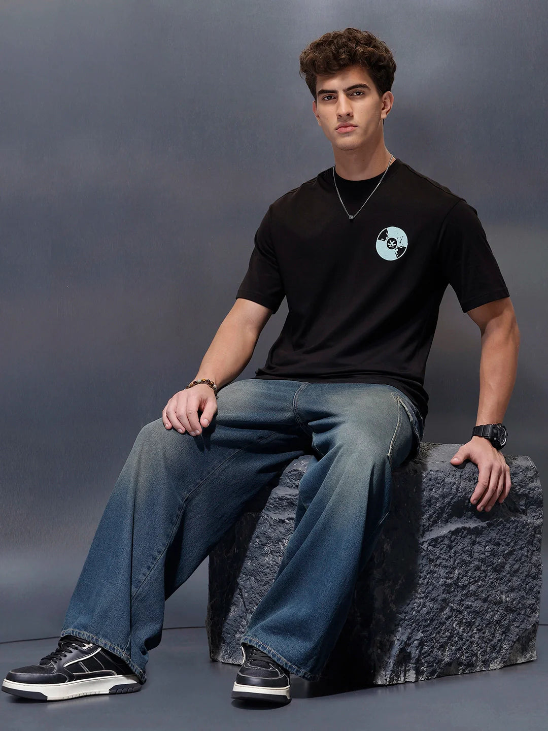 Casual Back Printed Oversized T-Shirt  | Black