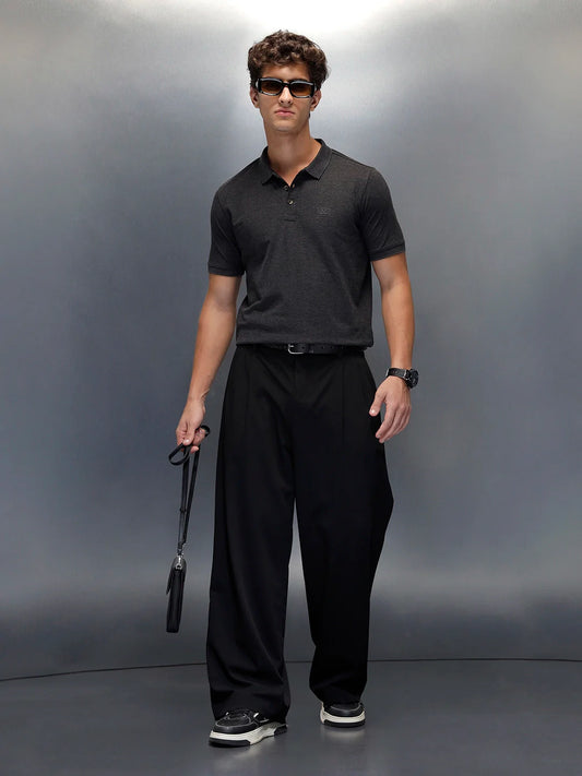 Wrogn Smart Casual Slim Fit Polo for Men | Dark Grey