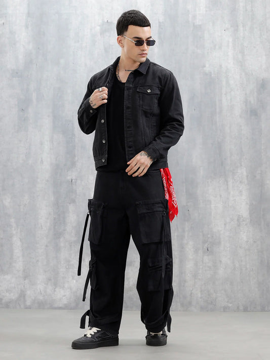 Wrogn Men's Solid Casual Denim Jacket | Black
