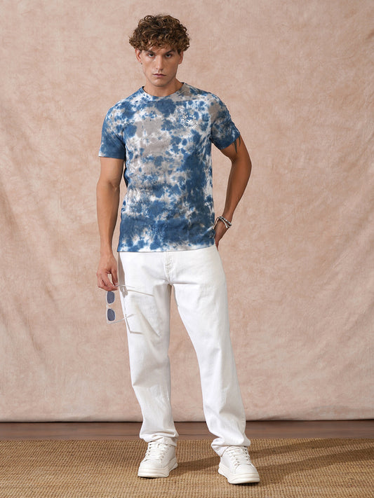 Washed Tie Dye Slim Fit T-Shirt | Blue