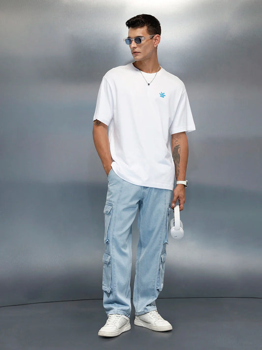 Men's Casual Back Graphic Pritned Oevrsized Fit T-Shirt | White