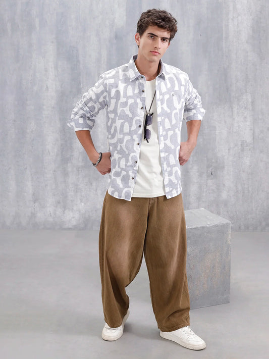 Abstract Aop Printed Regular Fit Shirt | Grey